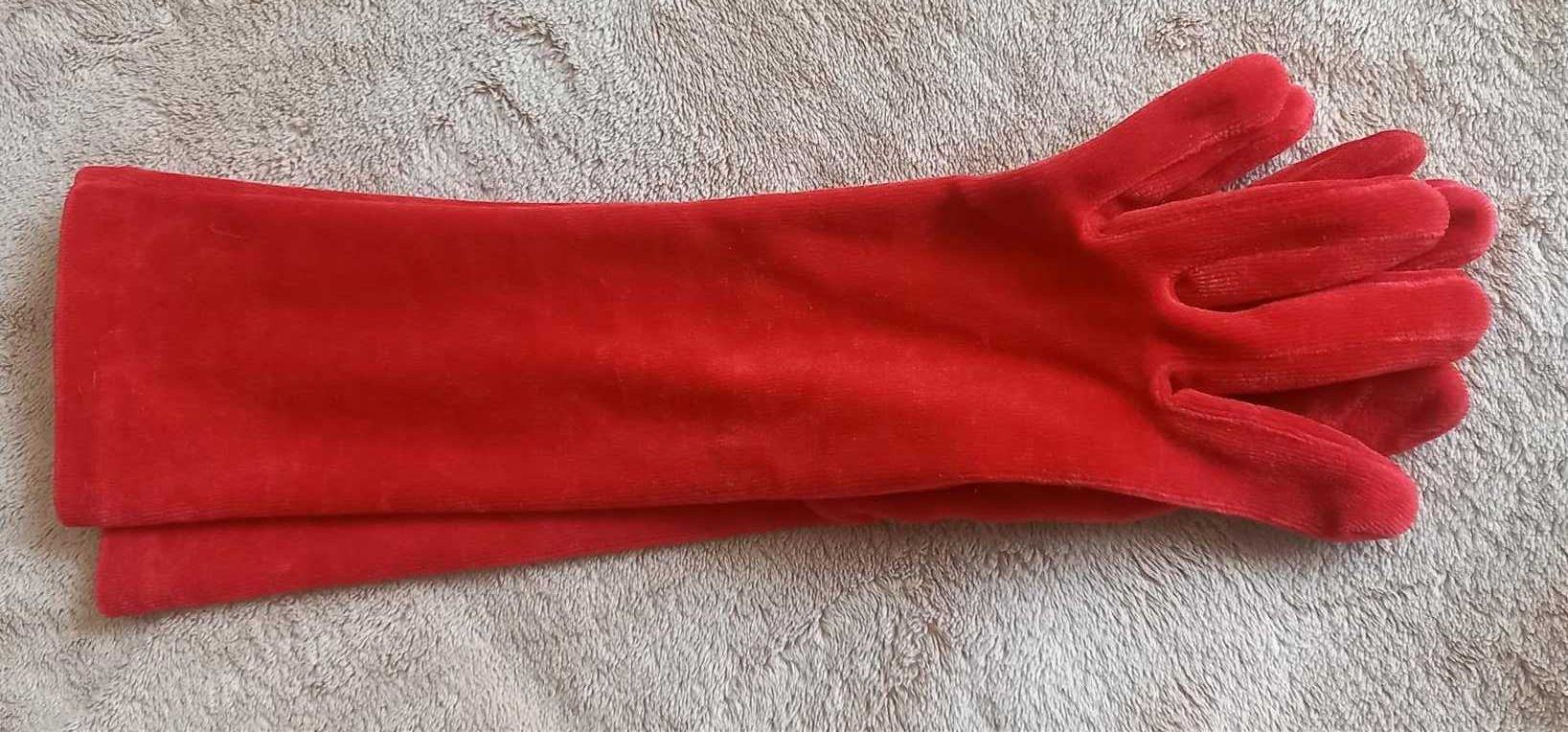 SIMPLE, rękawiczki długie, welur, czerwone, stan j.nowe