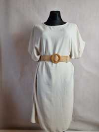 Sukienka prosta z paskiem chłodny materiał niegniotka obw.130cm Melekm