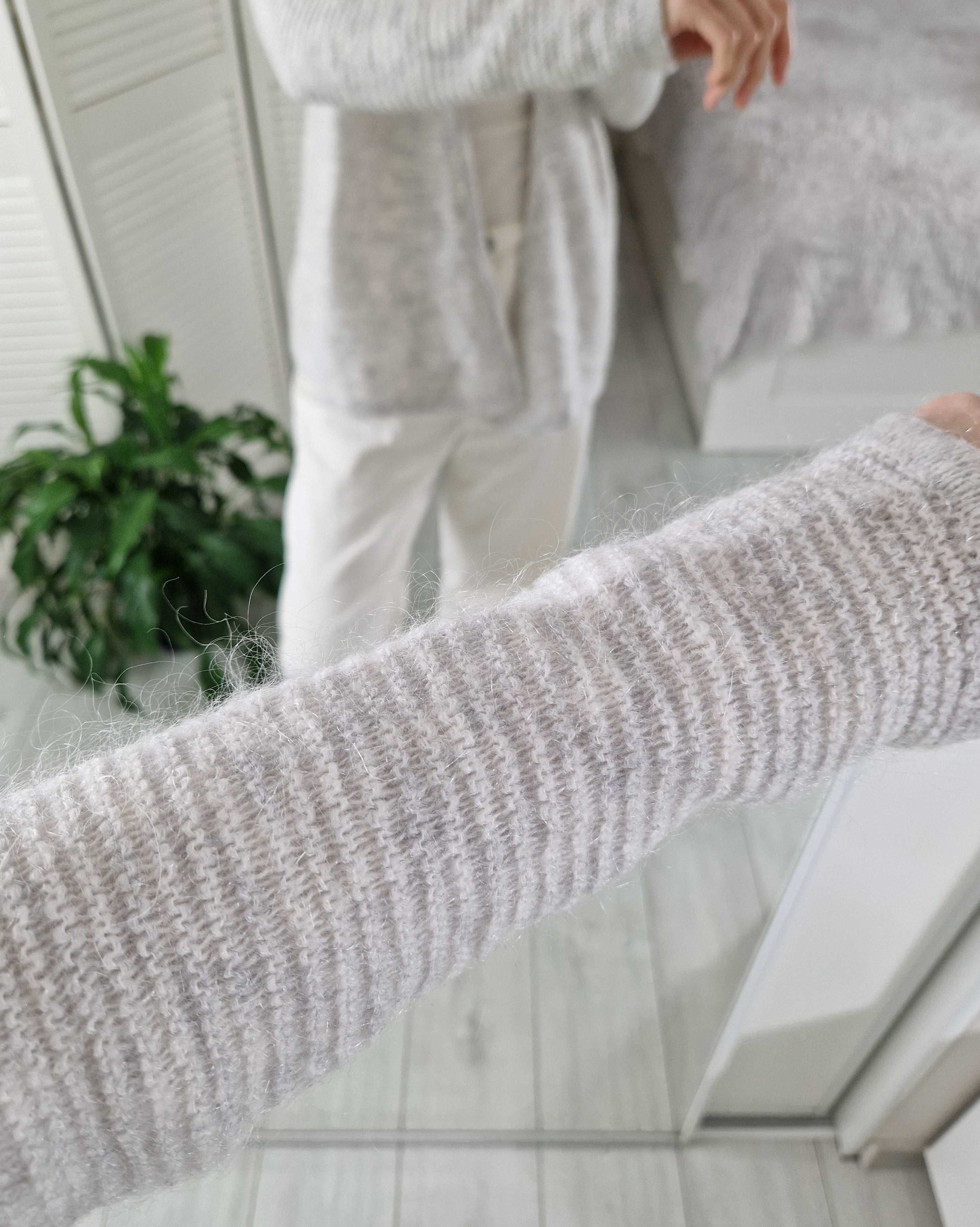 H&M szary kardigan sweter prążkowany 30% moher wełna M