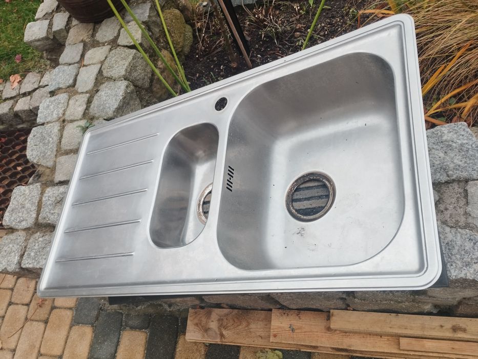Zlewozmywak stalowy dwukomorowy z ociekaczem – używany, dobry stan