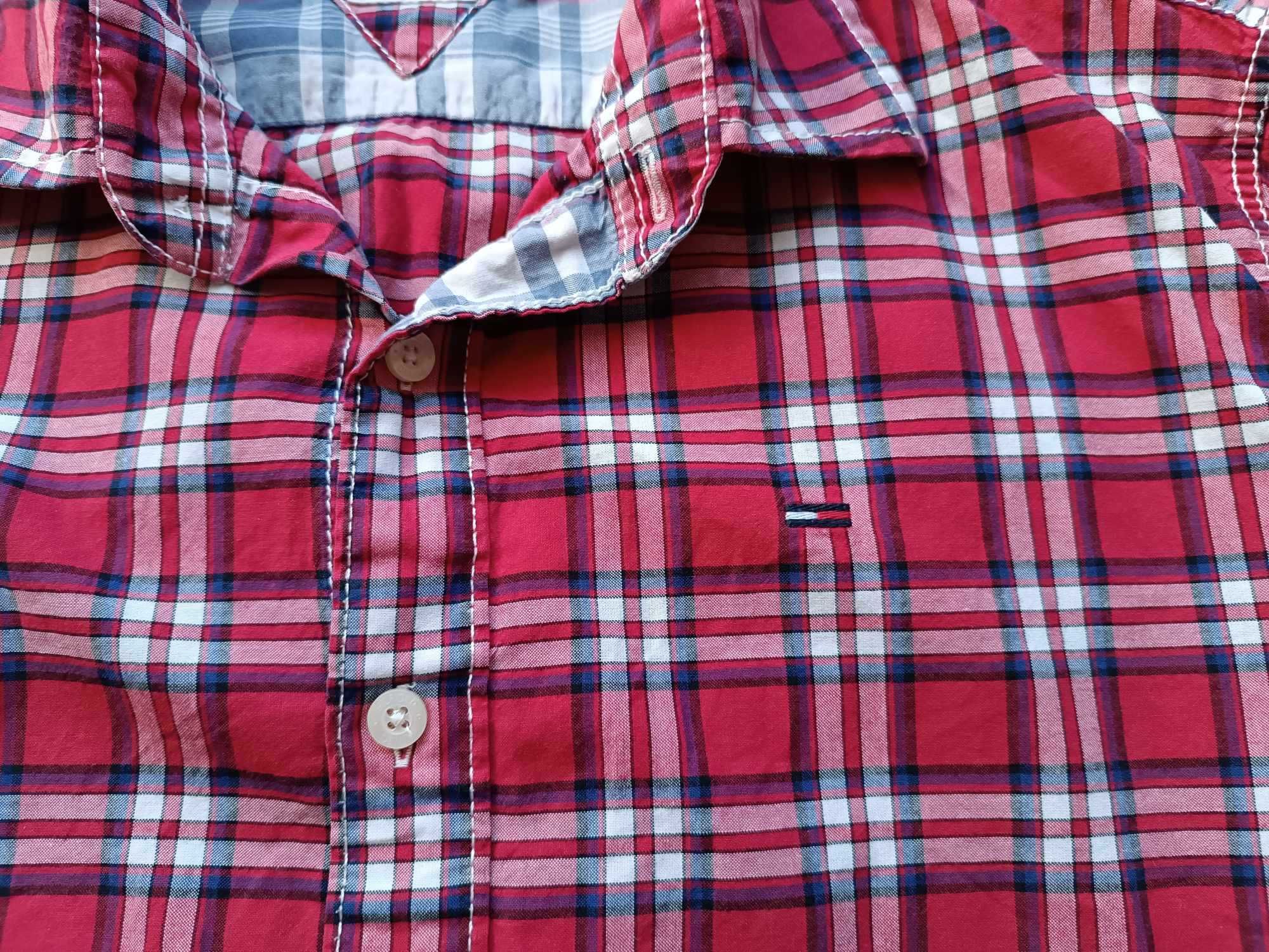 Piekna koszula uniseks 100% bawełna, krata logo -S/M - Tommy Hilfiger.
