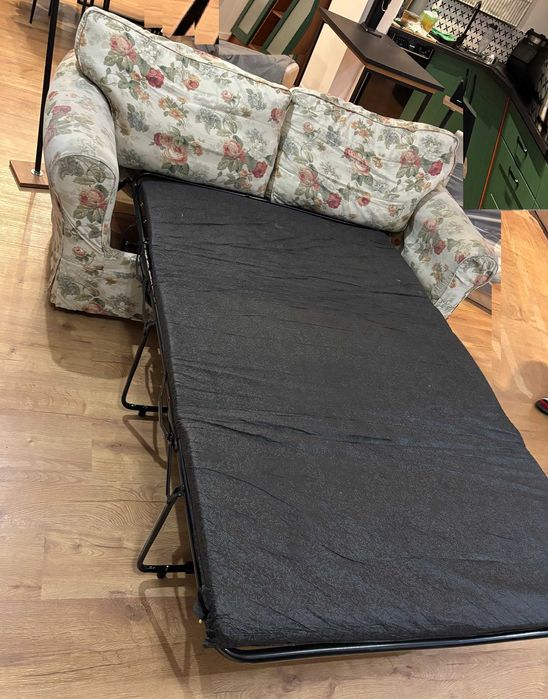 Sofa rozkładana styl IKEA EKTORP poduchy pierze materac nowy mechanizm