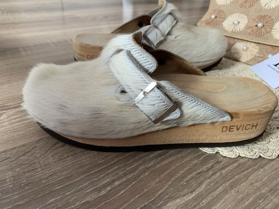 Chodaki drewniane Devich Bezau Holzschuhe 40 eco skora leather fur