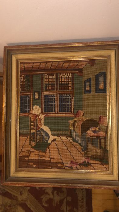 Obraz gobelinowy tkany amerykańska pionierka vintage