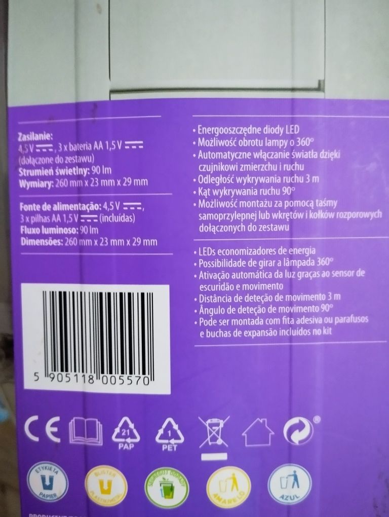 Oświetlenie podszafkowe lampa  LED czujnik ruchu zmierzchu