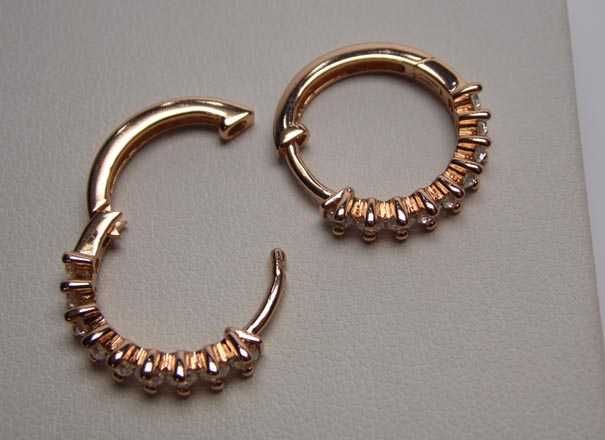 Kolczyki koła z cyrkoniami 1,95 cm. 3,9 mm. srebro złocone różowym zło