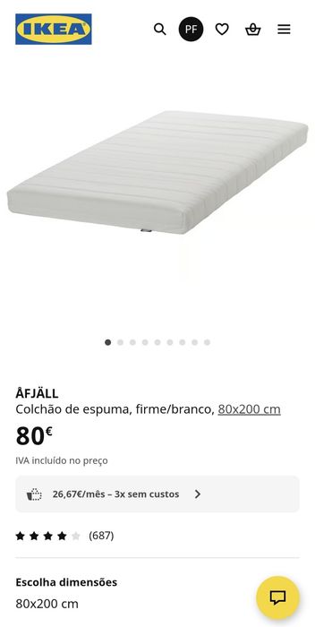 Colchão solteiro IKEA AFJALL 80x200 Novo