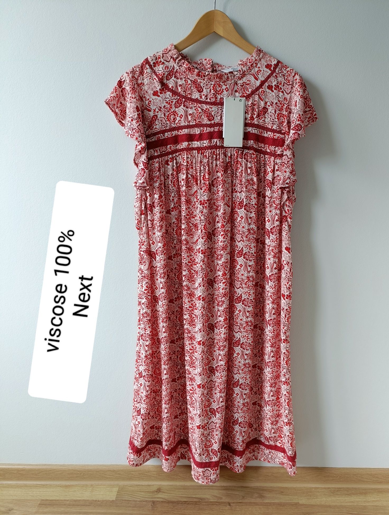 Nowa sukienka damska midi w kwiaty wiskoza 100% letnia na lato 44 XXL