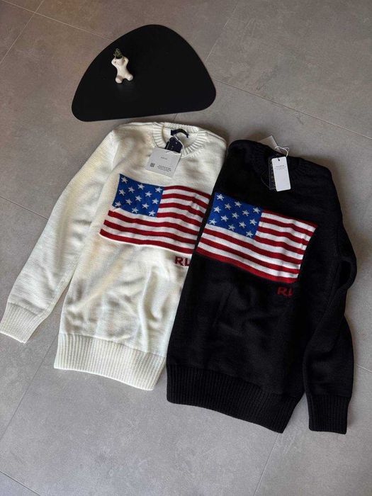 Чоловічий Светр вʼязаний кофта  Polo  Ralph Lauren White прапор  USA
