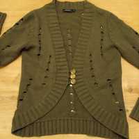 Sweter kardigan khaki militarny narzutka bluzka r. 38
