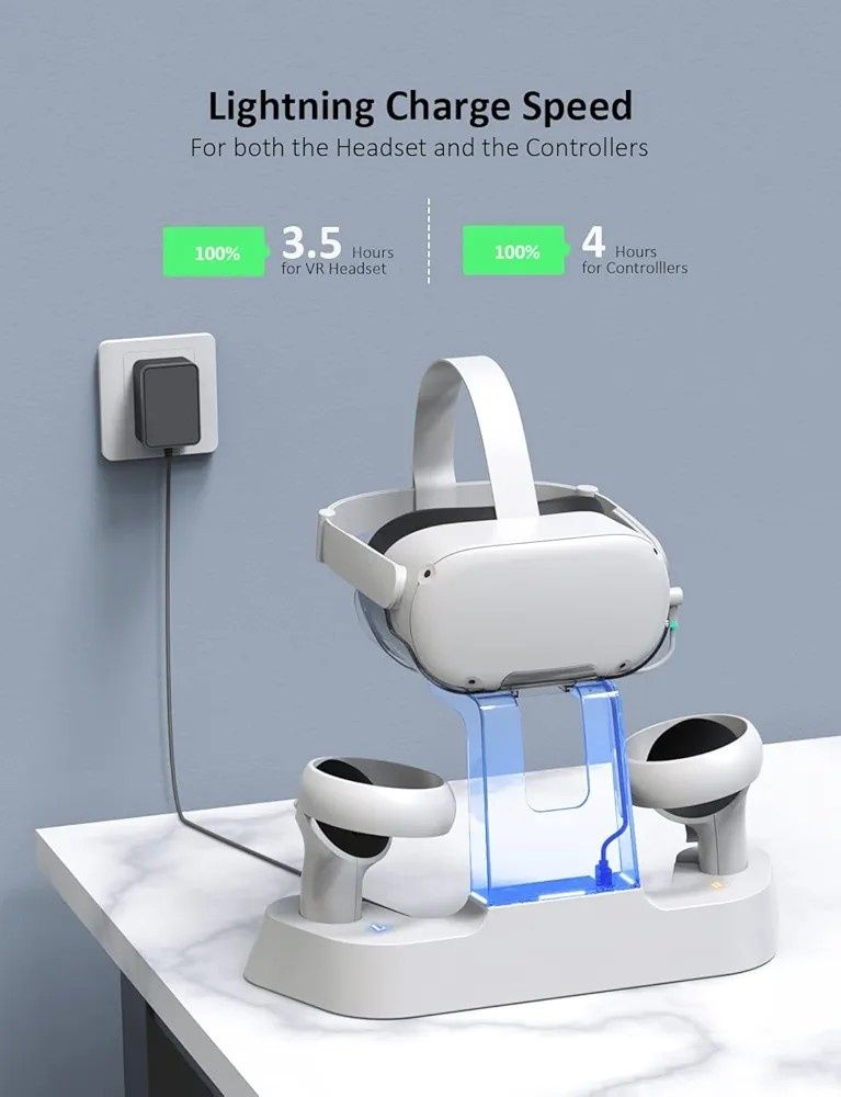 NexiGo stacja ładująca LED do gogli kontrolerów Oculus QUEST VR, biała