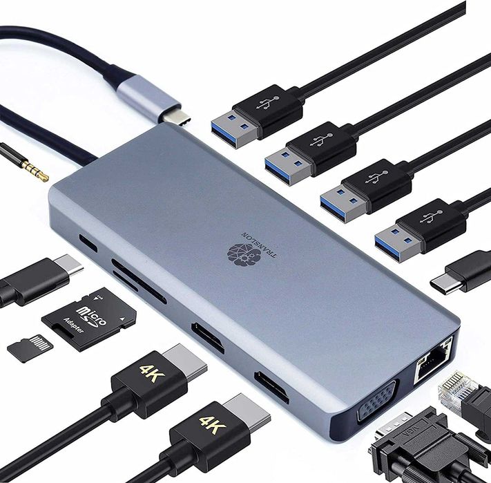 TRANSLON USB-хаб типу C, компактна док-станція, 13 в 1