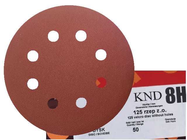 50x Krążek papier ścierny krążki ścierne na rzep 8 otw. KND 125mm P600
