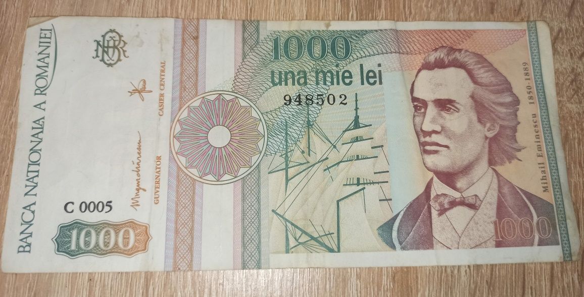 Для коллекционеров. Банкноты: 1000 и 500 Румынских Лей 1991г.