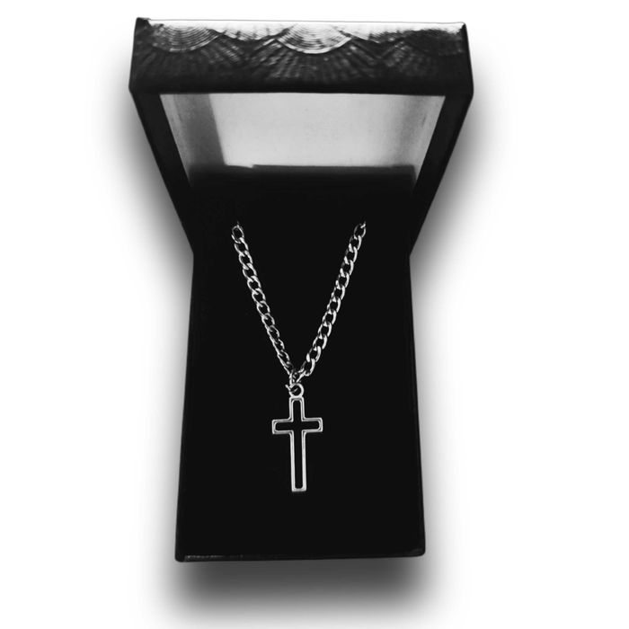 Stylowy łańcuszek pancerka z krzyżykiem 2×1 cm – stal 55 cm męski