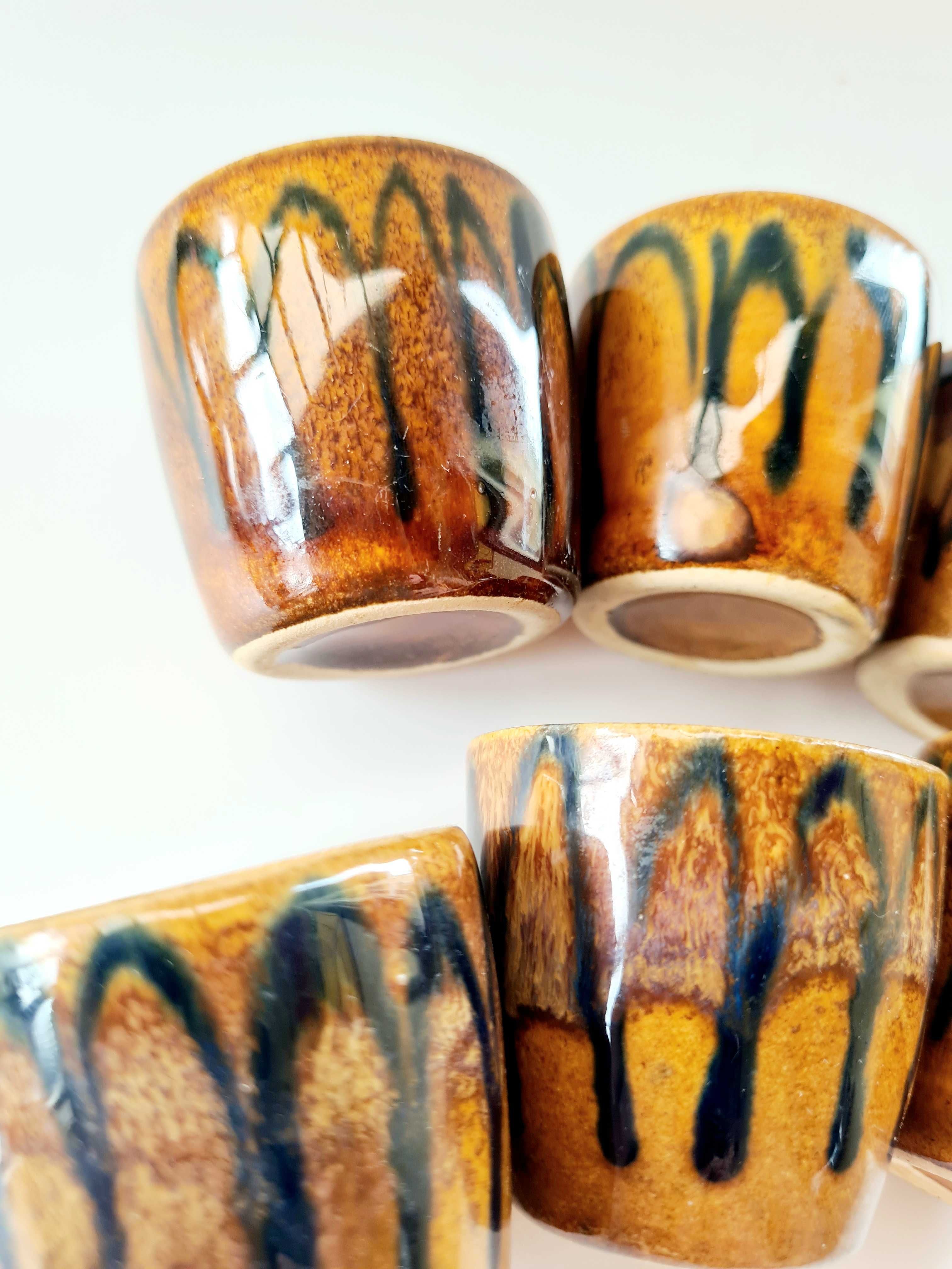 Zestaw 6 ceramicznych kieliszków 50 ml Bolesławiec PRL