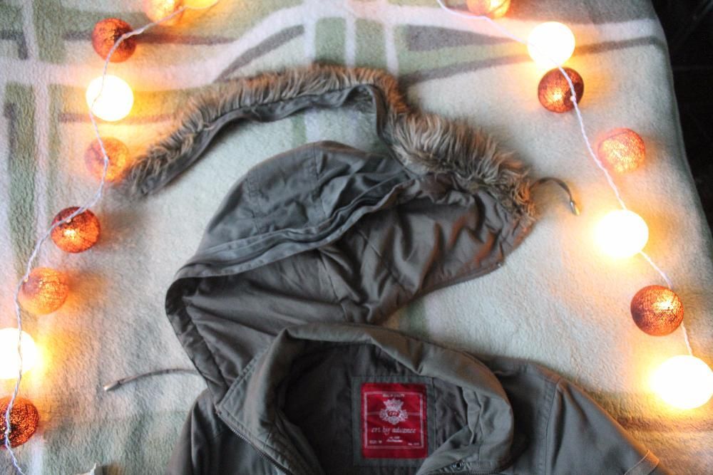 NOWA kurtka parka khaki jesienna na jesień NASZYWKI ŁATY łokciach HAFT