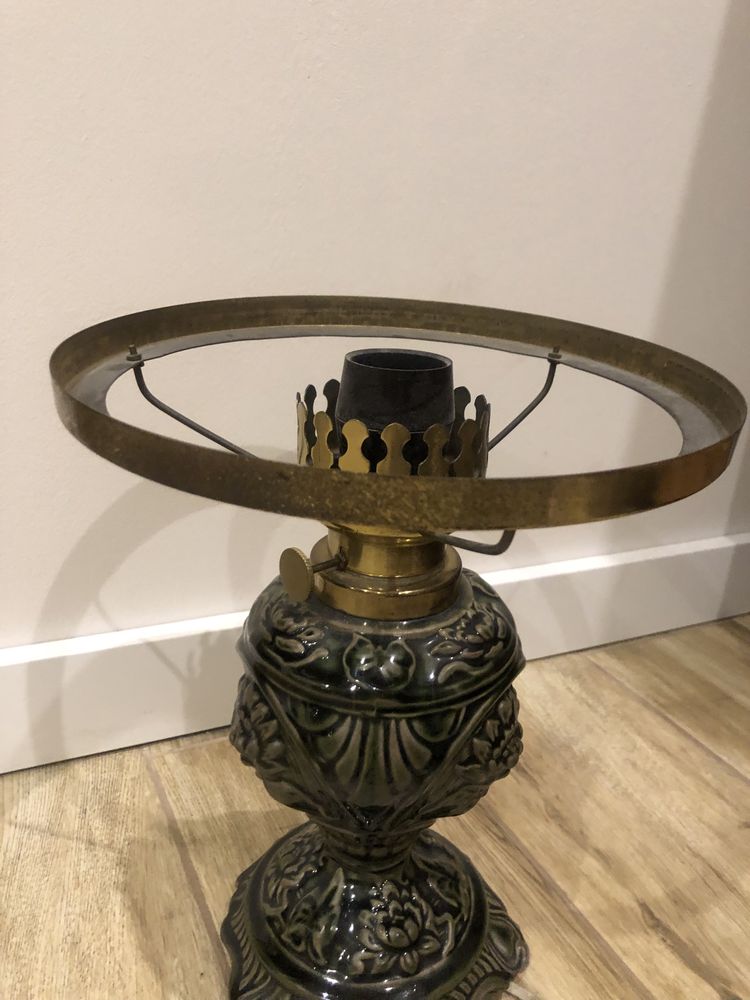 Lampa lampka nocna elektryczna ala naftowa porcelanowa zieleń zielona