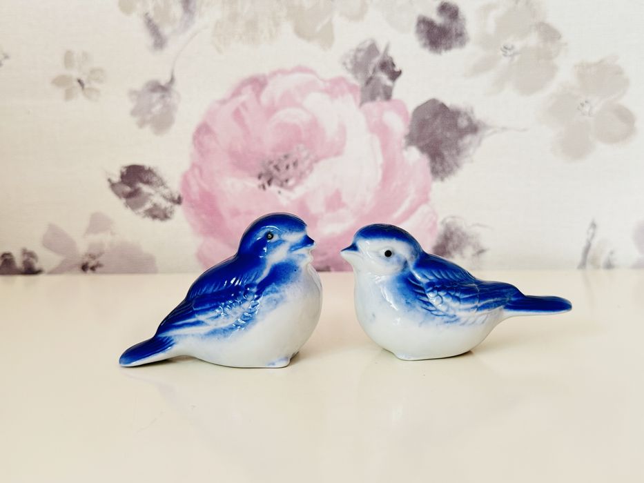 Figurka ptak,porcelanowe niebieskie ptaszki Royal Copenhagen