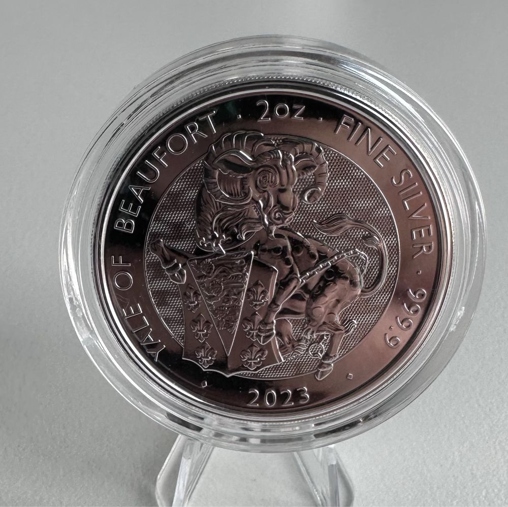 Срібна монета 2 oz Tudor Beasts Yale Of Beaufort чудовиська звіри