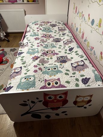 Łóżko dziecięcie(dziewczęce) w Sowy 90x200 + materac, szufladki