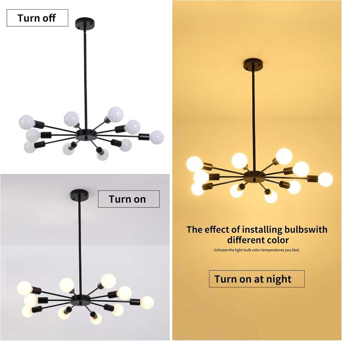 JIINOO Żyrandol sufitowy czarny 10xE27