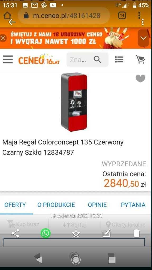 Regał Maja Colorconcept 135- czerwono czarny.