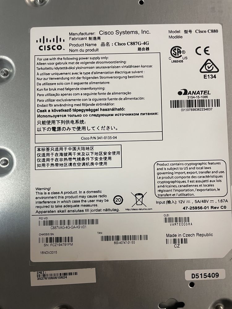 Router cisco 887VAG-4G