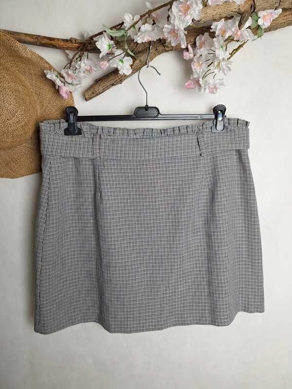 Krótka spódnica spódniczka w kratke pepitke z guzikami paskiem 46 XXXL