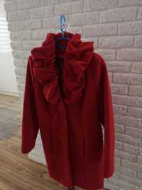 Śliczny czerwony płaszcz z dodatkiem kaszmiru 44 jak nowy