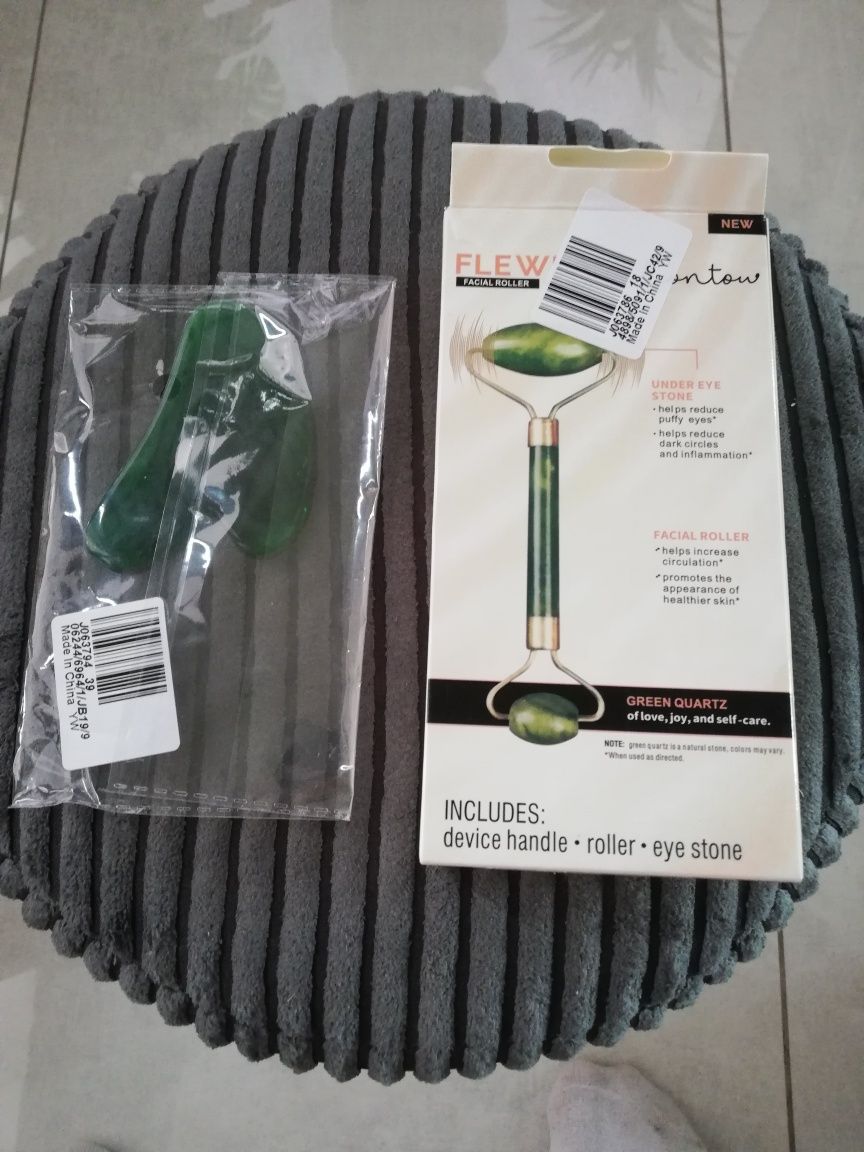 Zestaw Jadeit Płytka Gua Sha Roller do masażu twarzy