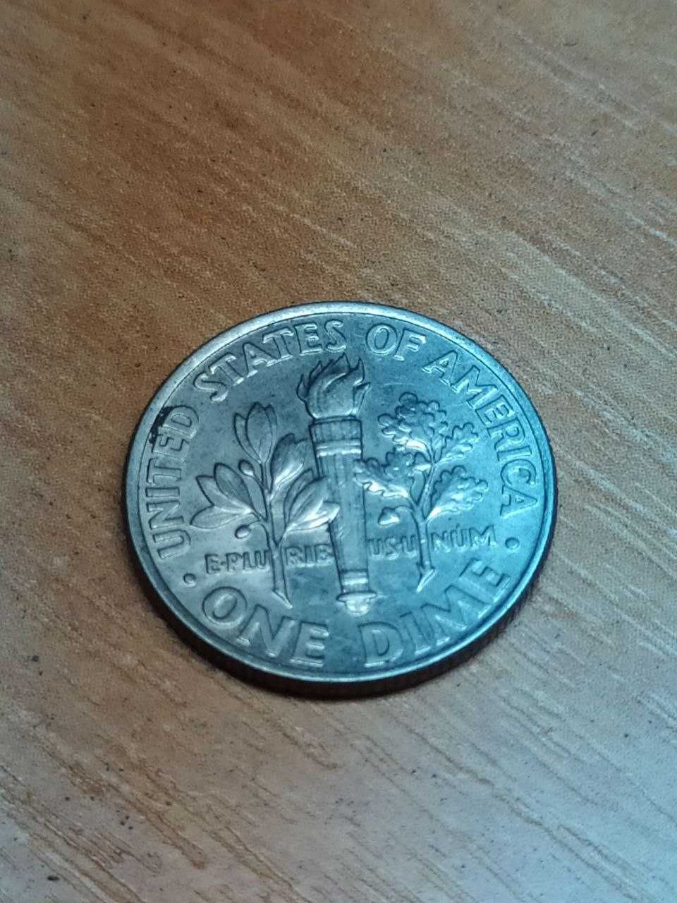 Американская монета, 10 центов, президент Рузвельт, 17,8 мм 2004г