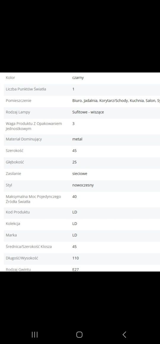 Lampa wisząca sufitowa skandynawska czarna