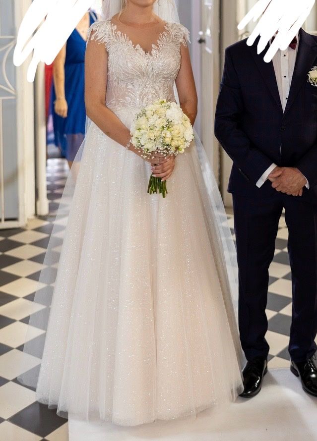 Suknia ślubna bogato zdobiona Angela księżniczka 173 cm + 7,5 cm