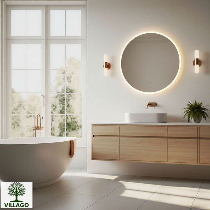 NOWE Lustro łazienkowe LED 80 cm okrągłe z 3 barwami światła Villago