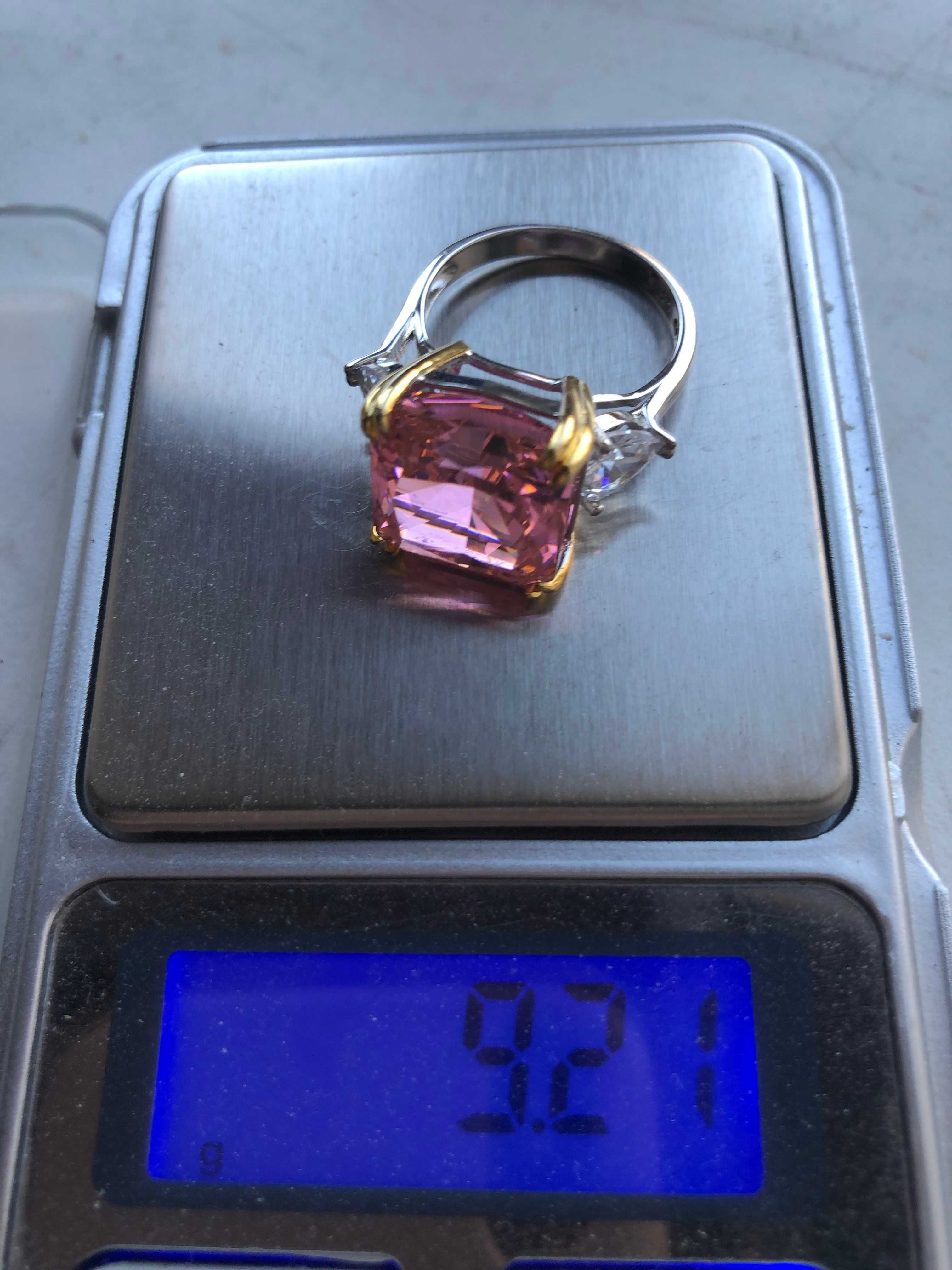 кольцо серебро с огромным розово оранжевым сапфиром Шри Ланка 25 карат
