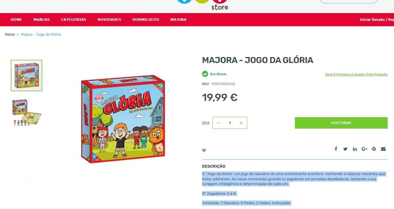 Jogo da Gloria Majora NOVO SELADO