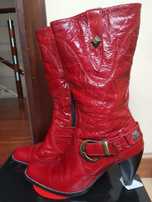 Buty kozaki skórzane czerwone kowbojki r. 39