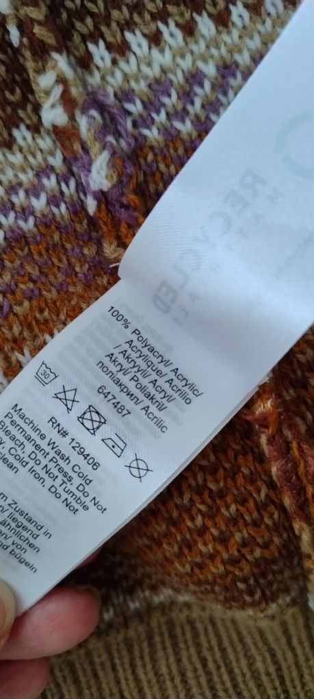 Długi, kolorowy kardigan, sweter z paskiem, jak nowy
