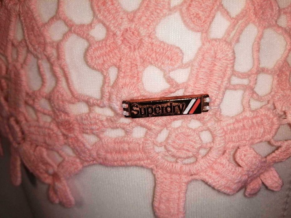 SUPERDRY Koszulka Ażurowa Damska S Oryginalna Super Stan Bawełna 100%