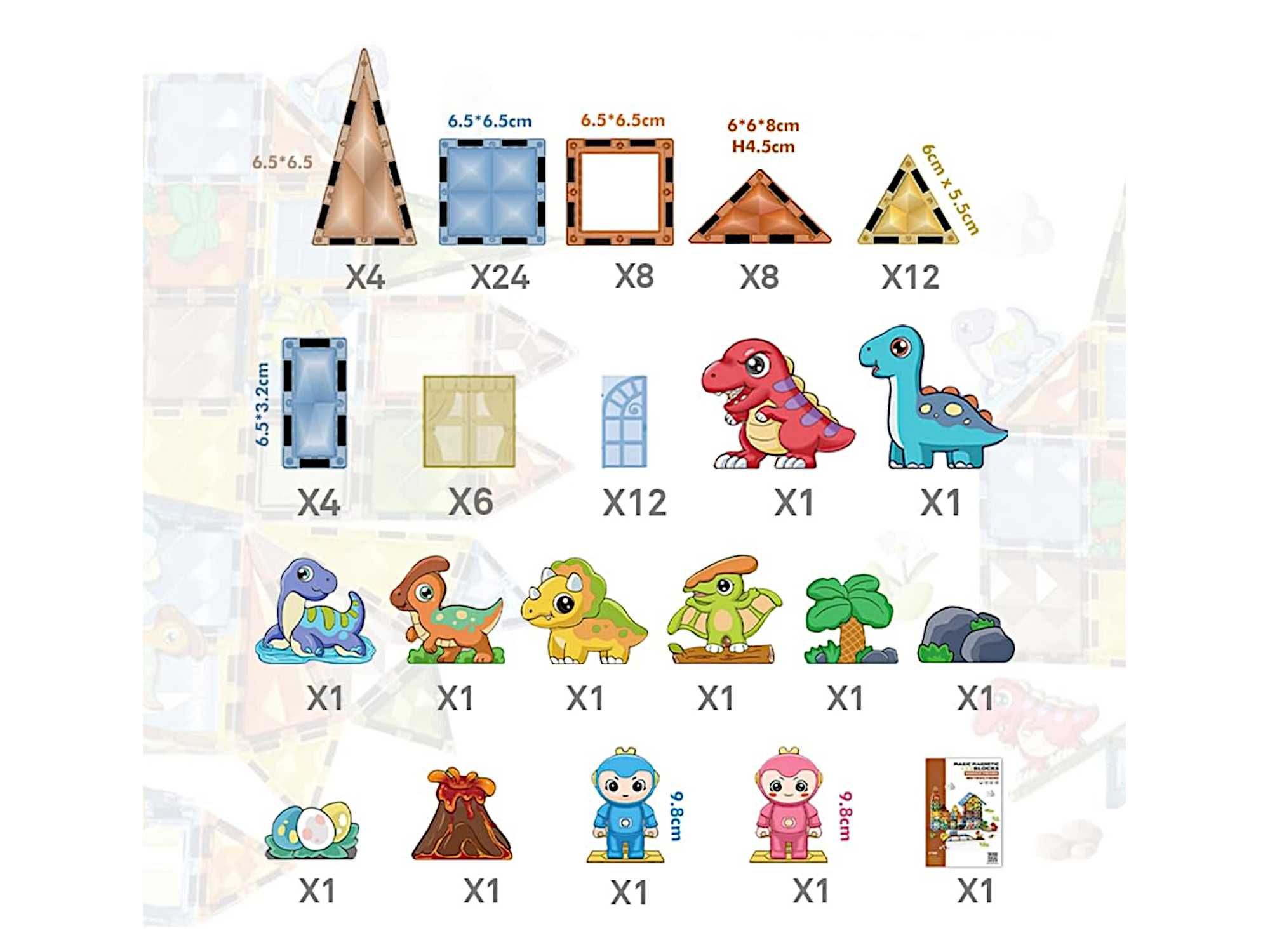 Brinquedos Magneticos Conjunto de blocos 3D Dinosaur 90 pcs (Novo)