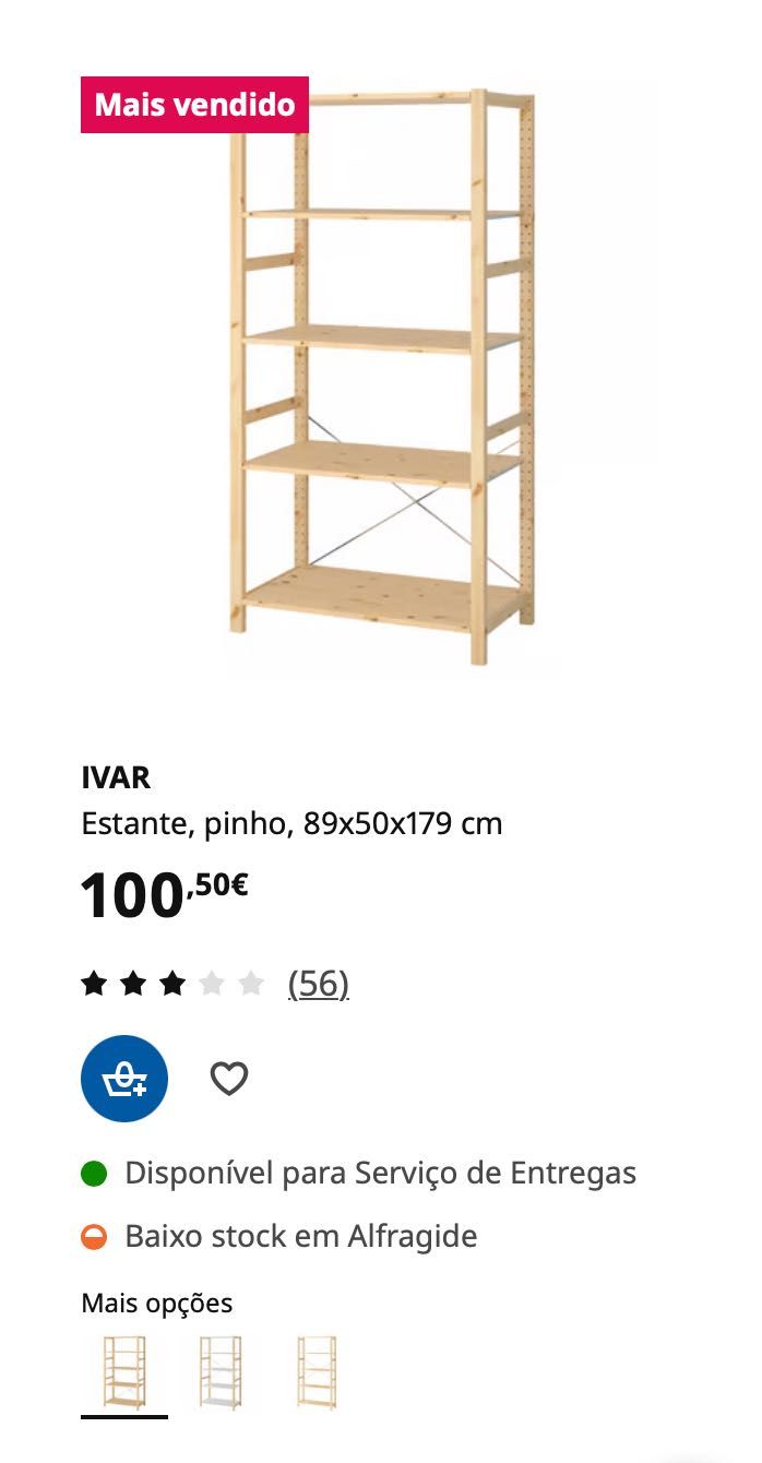 Estante, pinho, 89x50x179 cm IVAR Ikea