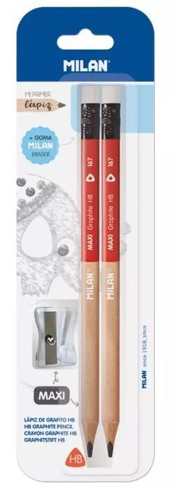 Ołówek maxi HB z gumką 2szt + temperówka maxi. Milan. Nowy Produkt
