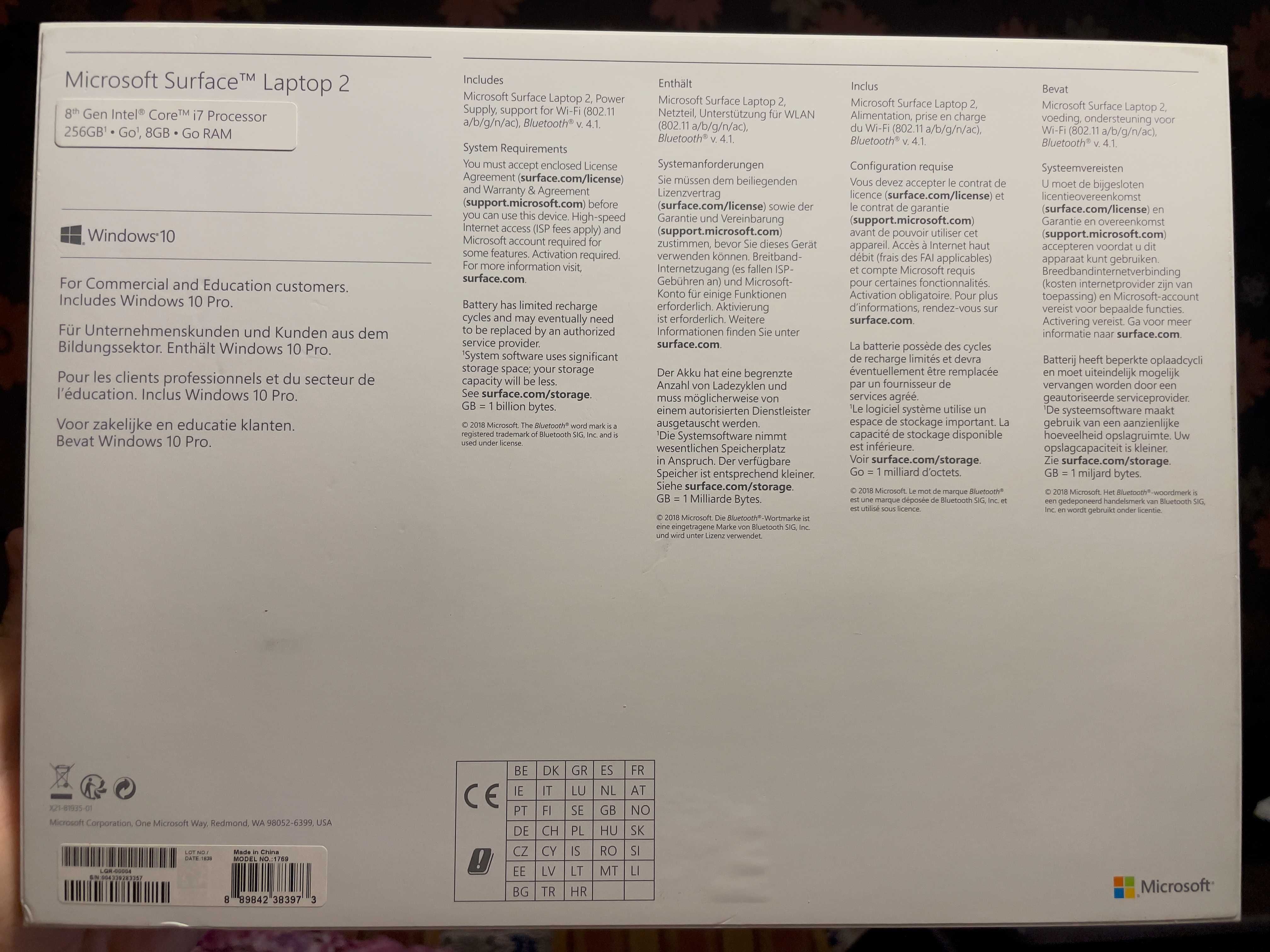 Microsoft Surface Laptop 2 Intel i-7 8th Gen 256/8 GB