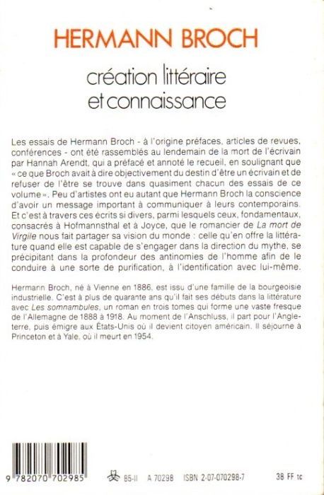 Livro- Création Littéraire et Connaissance - Hermann Broch