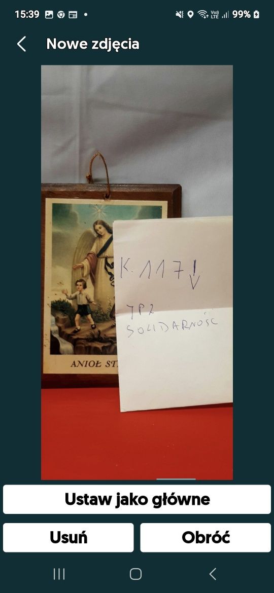 Anioł Stróż obrazek na desce prl