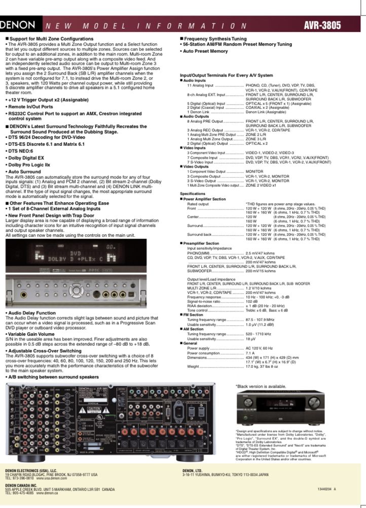 Denon AVR 3805 amplituner kina dokowego 7.1 pre aut receiver