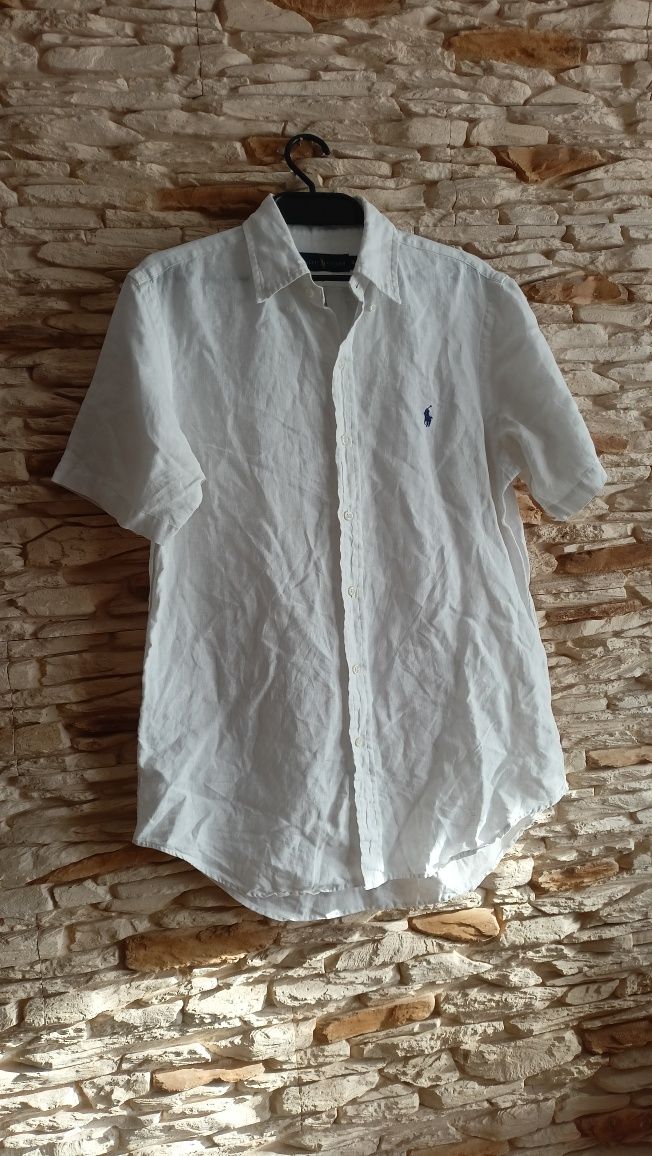 Lniana Biała Koszula Ralph Lauren Old Money Aesthetic Rozmiar M
