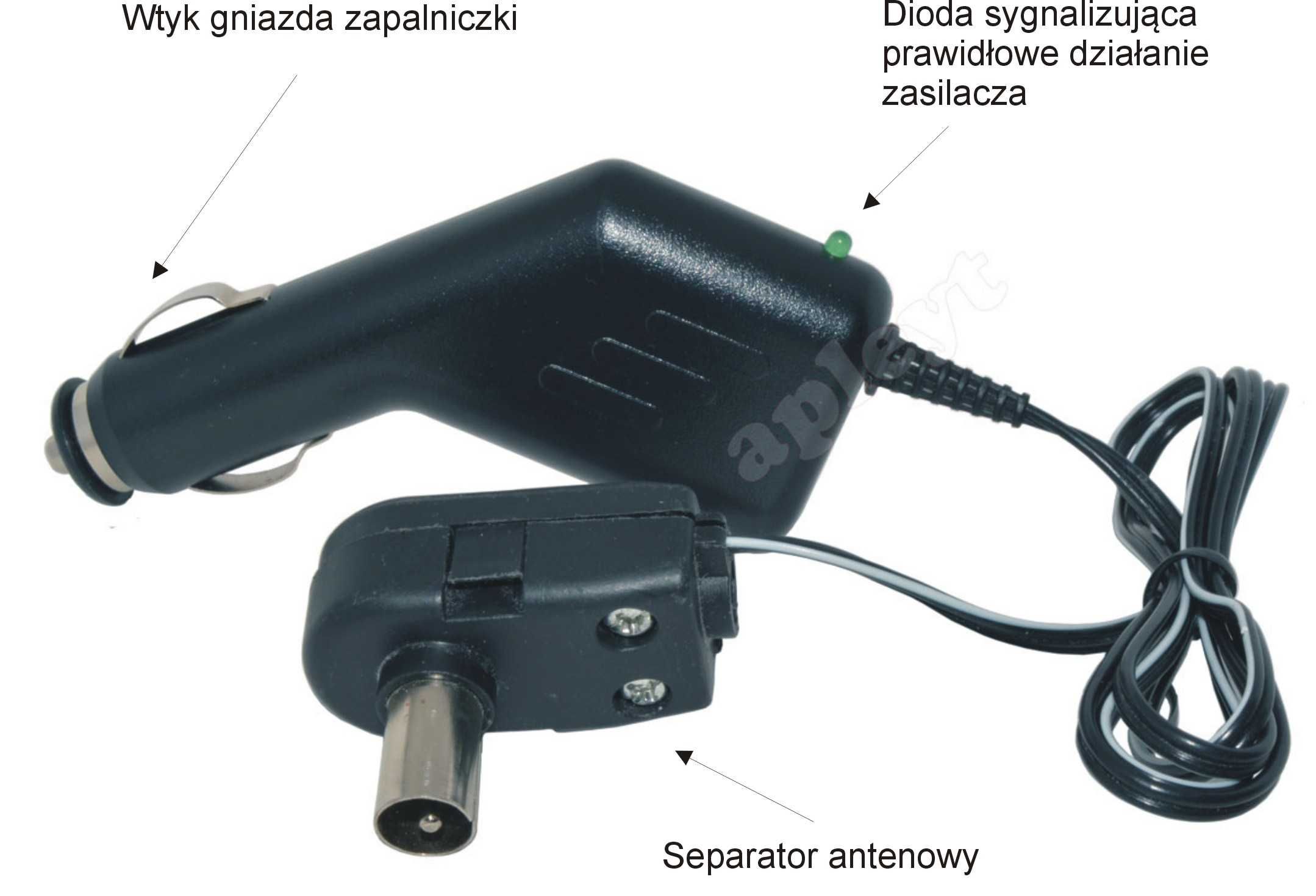 Zasilacz antenowy samochodowy wtyk gniazda zapalniczki 12/24V Ap