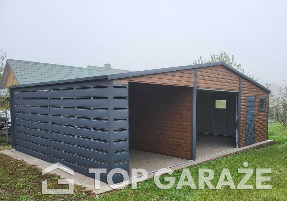 Garaż blaszany 9x6 dwustanowiskowy Z WIATĄ + POMIESZCZENIE GOSPODARCZE